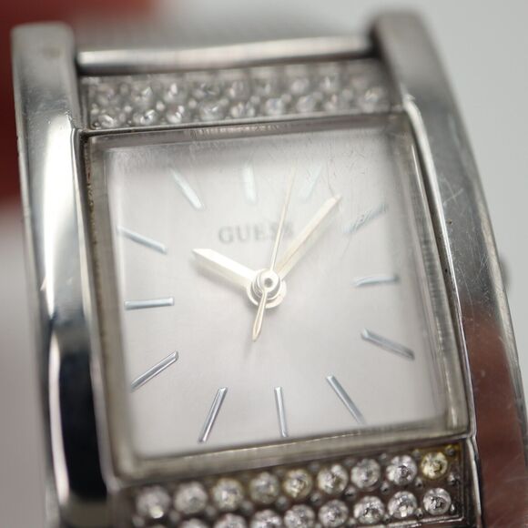 Guess Womens Silver Tone Tank Watch 22mm Rectangle Jewel Bezel with New Battery - Picture 9 of 16